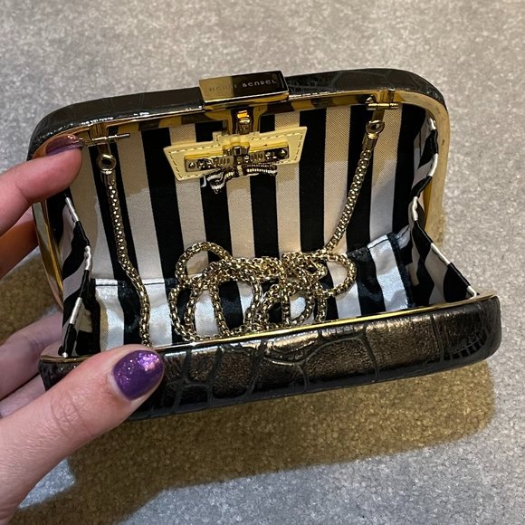 Henri Bendel Grey Snake Pattern Clutch Crossbody - Picture 8 of 9